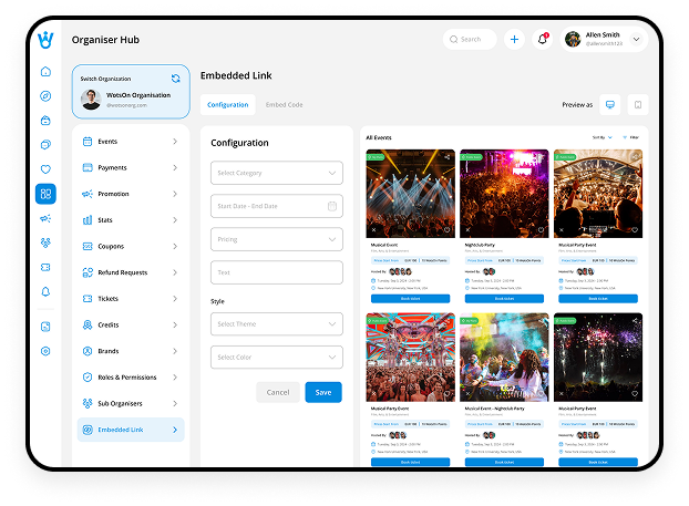 Organiser Hub view on tablet